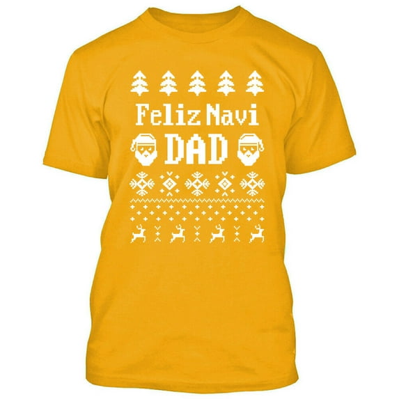 Feliz Navi Dad Tshirt Ugly Christmas Santa Mens tee Color Gold 3X-Large