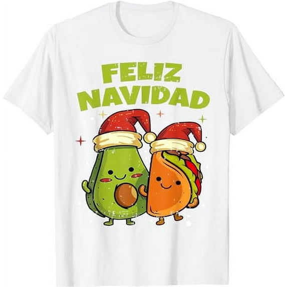 Feliz Navidad Avocado Tacos Mexican Christmas Men Women Kids white T-Shirt