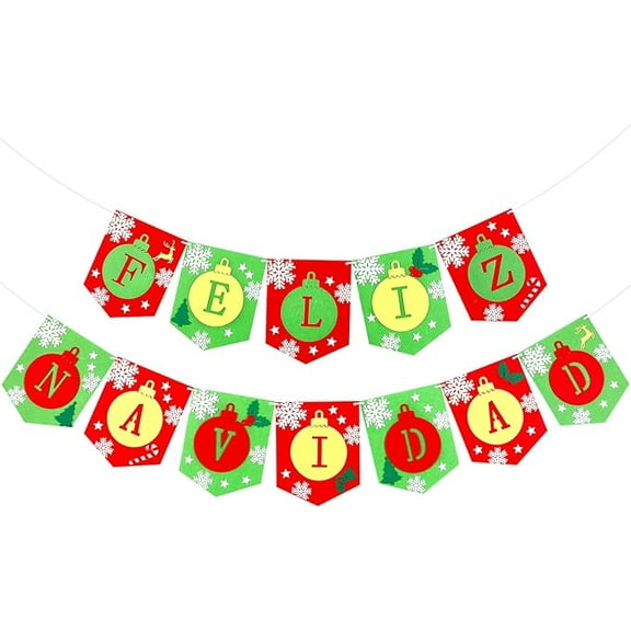 Feliz Navidad Banner, Red & Green Christmas Party Decorations, Mexican Spanish Feliz Navidad Signs Merry Christmas Garland Happy Holidays Party Supplies