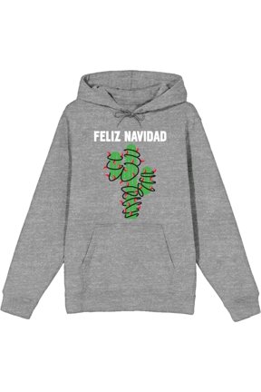 Feliz Navidad Christmas Cactus Adult Heather Gray Long Sleeve Hoodie-Small