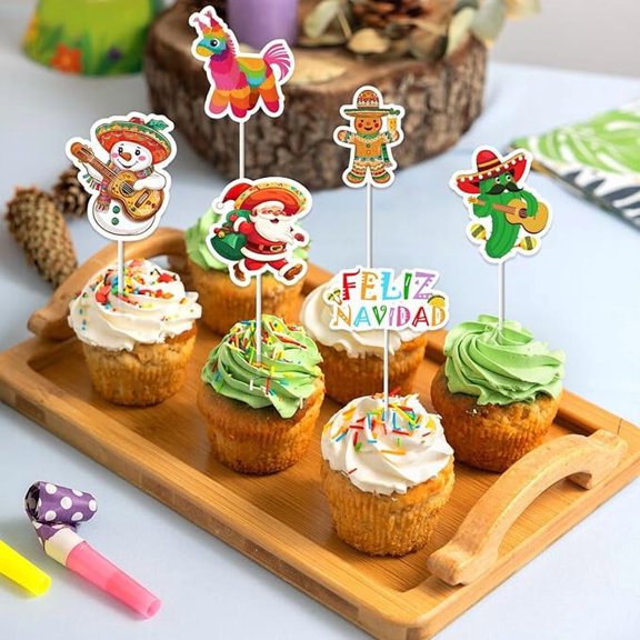 Feliz Navidad Christmas Party Decorations 36 Pcs Feliz Navidad Theme Cupcake Toppers Mexican Christmas Decor Table Decor for New Year Party Baby Shower Birthday Xmas Holiday Party Supplies