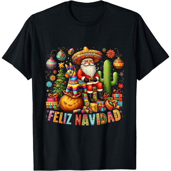 Feliz Navidad Mexican Funny Christmas Santa Festive Graphic T-Shirt Unisex S-5XL Hot Trending Shirt Birthday Gift