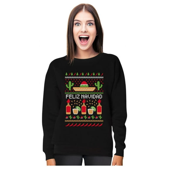 Feliz Navidad Mexican Ugly Christmas Sweater Funny Xmas Women Sweatshirt Medium Black
