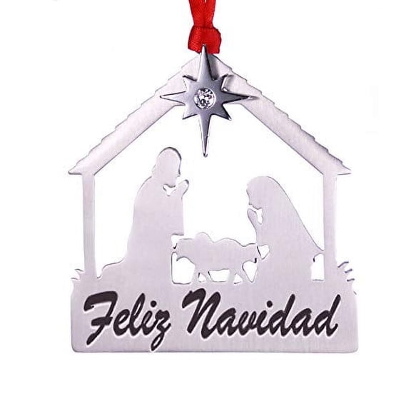 Feliz Navidad Nativity Ornament with Austrian Chrystal made in USA