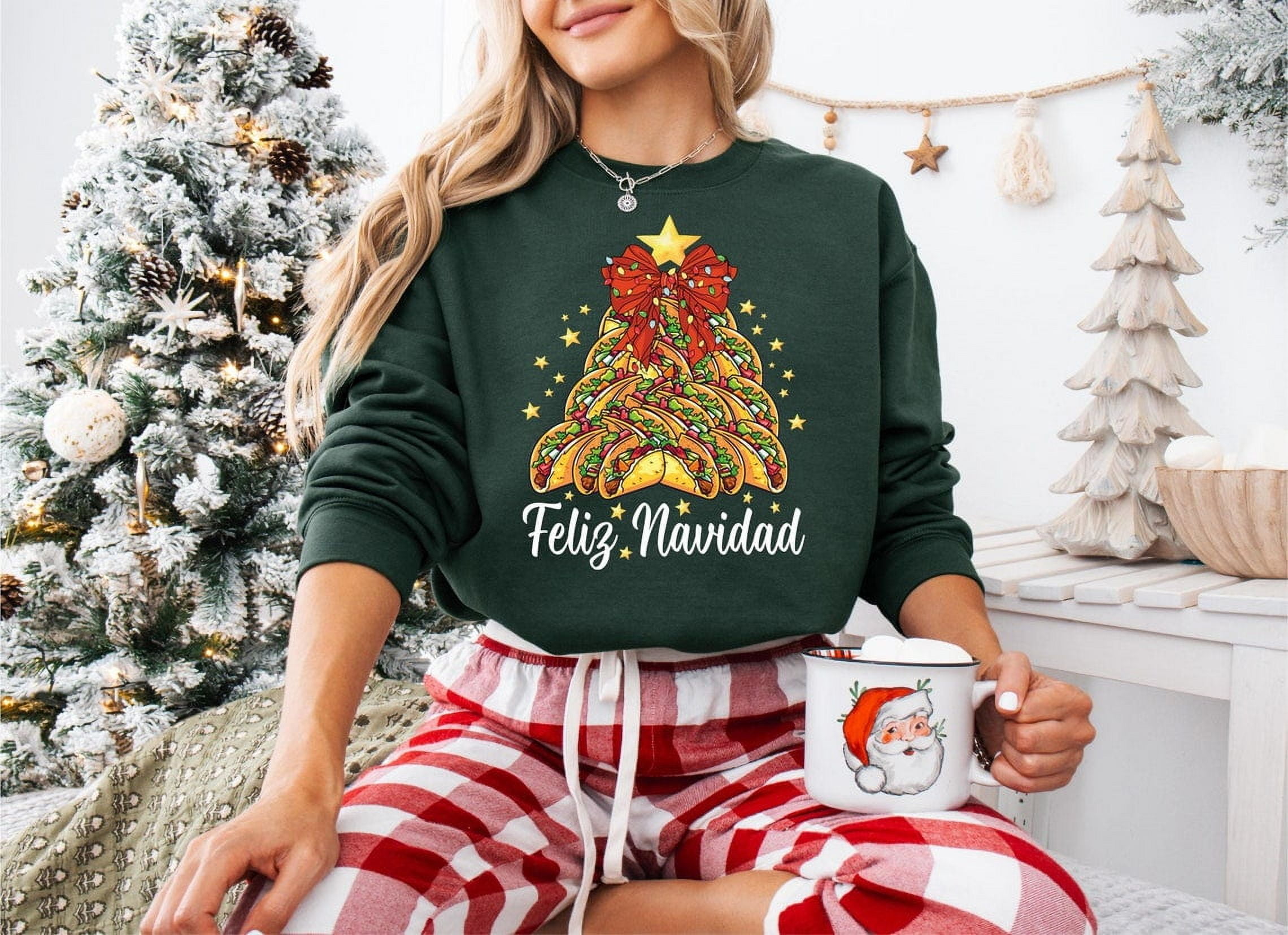 Feliz Navidad Sweatshirt, Taco Tree Xmas Tee, Merry Christmas Shirt ...