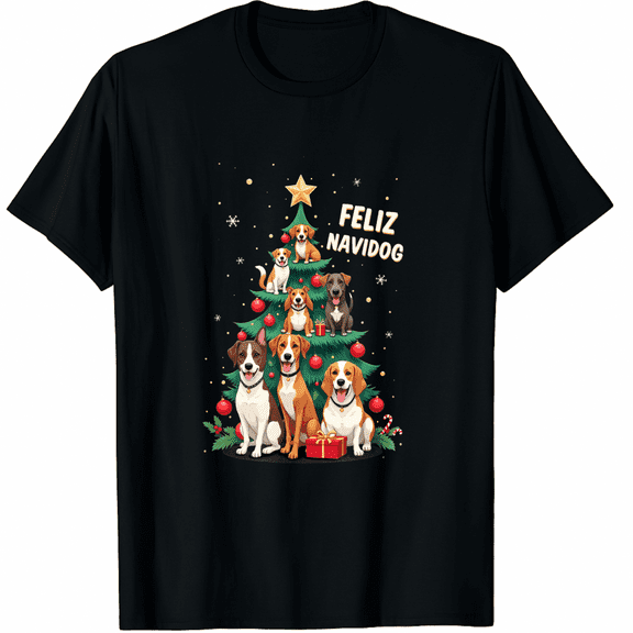 Feliz Navidog Christmas Dog T-Shirt, Funny Cute Xmas Tree T-Shirt for Men Women