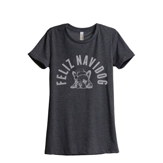 Feliz Navidog Women's Fashion Relaxed T-Shirt Tee Charcoal Grey X-Large