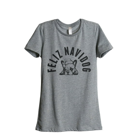 Feliz Navidog Women's Fashion Relaxed T-Shirt Tee Heather Grey Medium