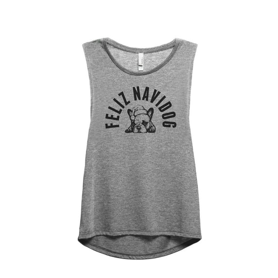 Feliz Navidog Women's Fashion Sleeveless Muscle Workout Yoga Tank Top Heather Grey Grey X-Large