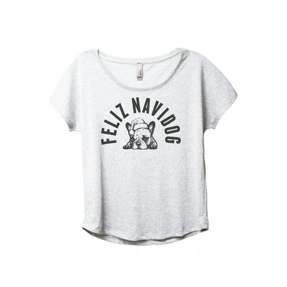 Feliz Navidog Women's Fashion Slouchy Dolman T-Shirt Tee Heather White 2X-Large