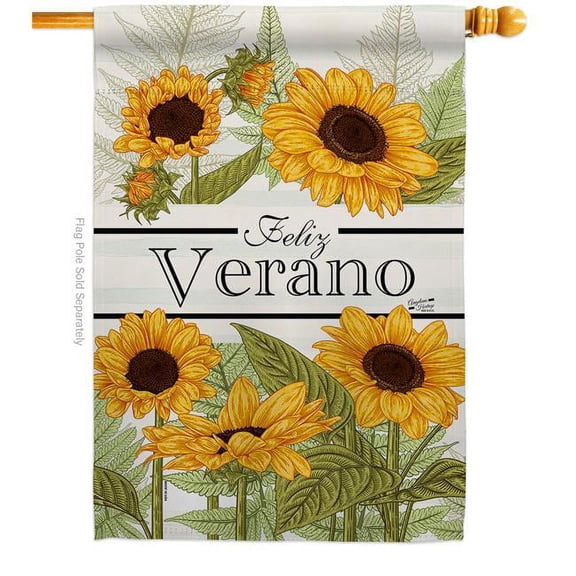 Feliz Verano Floral Double-Sided Garden Decorative House Flag, Multi Color