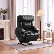 Felizpace Oversized Power Lift Recliner Chairs for Elderly with Heat and Massage, Dual Motor Infinite Position Recliner, Headrest Adjustment & Hidden Storage, Breathable Leather, Black