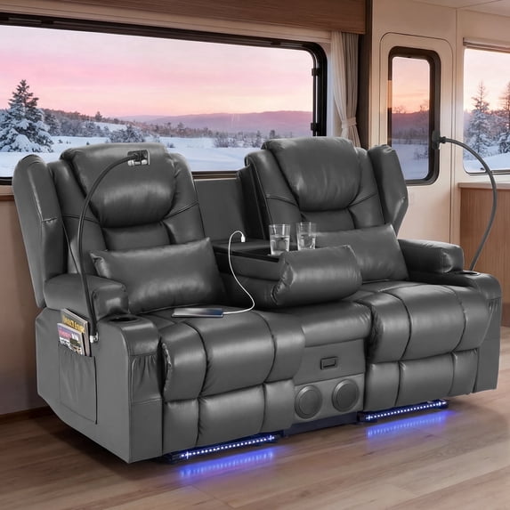 Felizpace Power Loveseat Recliner Sofa with Massage and Heat, Reclining Loveseat with Console, RV Couch Home Theater Seating with LED Lights for Living Room, Gray