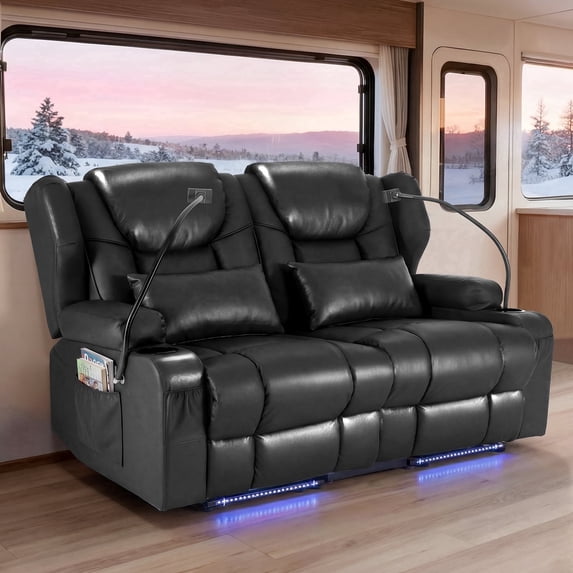 Felizpace Power Loveseat Recliner Sofa with Massage and Heat, Reclining Loveseat, RV Couch Home Theater Seating with LED Lights for Living Room, Black