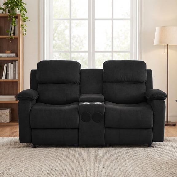 Felizpace Power Loveseat Recliner Sofa with Console, Electric Double Reclining Couch with Heat & Massage, Home Theater Seating for Living Room, Black