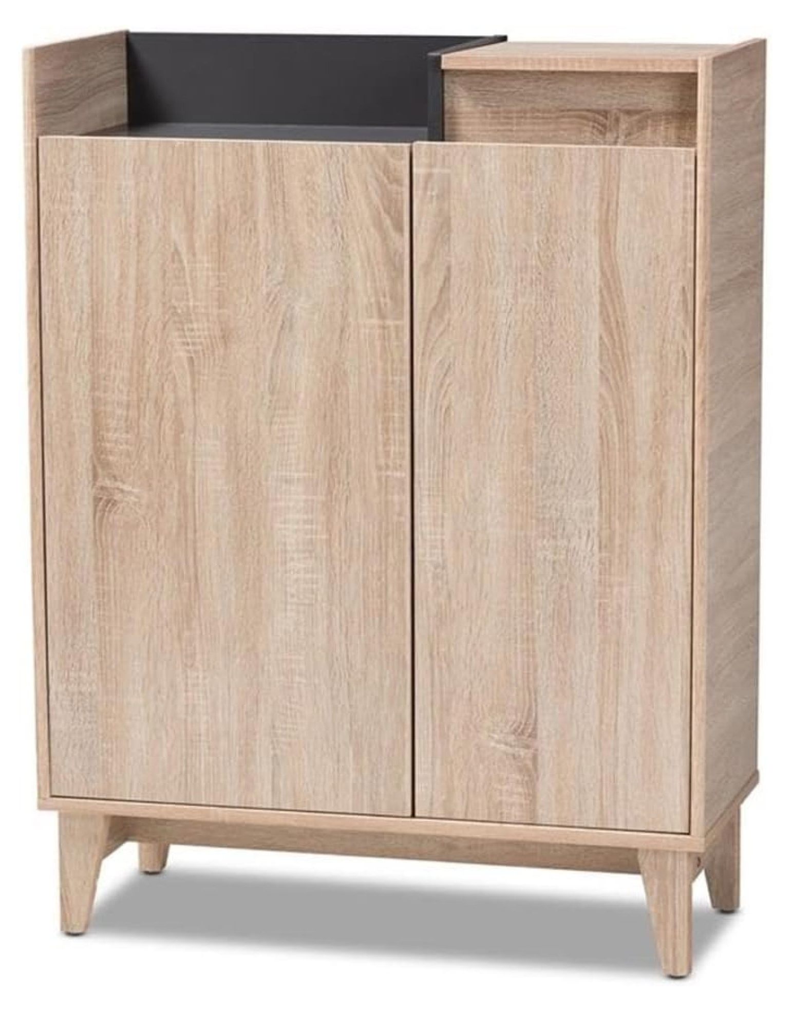 Fella Century Modern TwoTone Oak Brown and Dark Gray Entryway Shoe