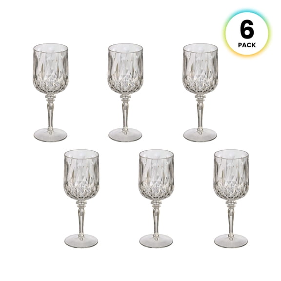 Felli Clara 11.8 oz Cut-Glass Design BPA-Free Durable Reusable Plastic Wine Goblet, Set of 6