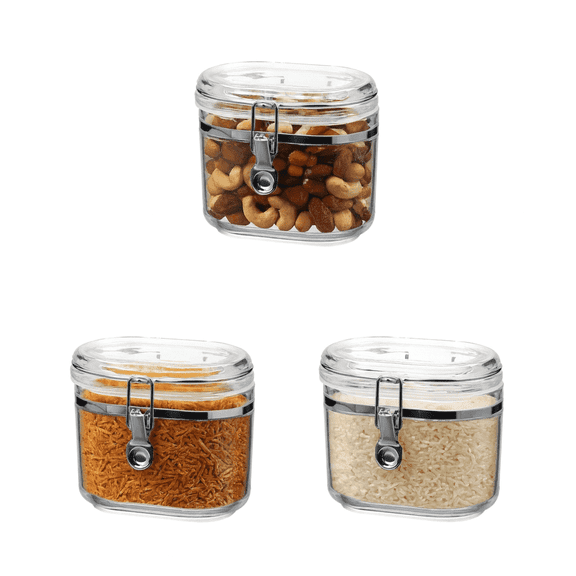 Felli Classic Oval Canisters with Locking Clamp, 3 Pack 33.8 oz Airtight Food Storage Jars, BPA-Free, Clear, Stackable