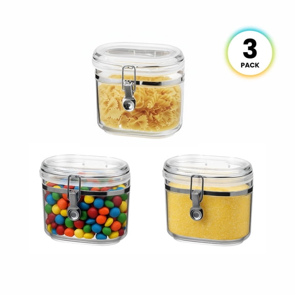 Felli Classic Oval Canisters with Locking Clamp, 3 Pack 33.8 oz Airtight Food Storage Jars, BPA-Free, Clear, Stackable