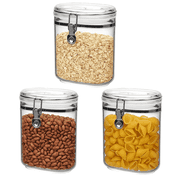 Felli Classic Oval Canisters with Locking Clamp, 3 Pack   54.1 oz Airtight Food Storage Jars, BPA-Free, Clear, Stackable