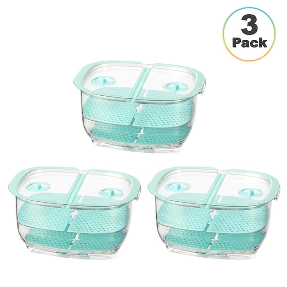 Felli Fresh Produce Keeper Container with Removable Drainage Valve, 3 Count