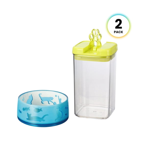 Felli Pet Airtight 2-Piece Cat Food Storage Container with Bowl Set (2 Pack)