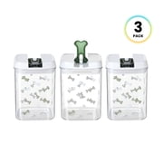 Felli Pet Flip-Tite Airtight 3-Piece Dog Food Storage Canister Set with Bone Decal Patterns, Green, 1.7 L Capacity 3 Pack