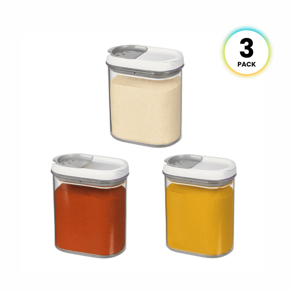 Felli Shake N Stor 11.5 oz Stackable Spice Container & Dispenser, Dual Pour & Shaker Lid, 3 Count