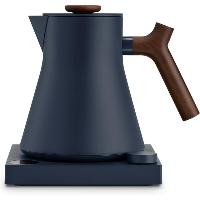 Fellow Corvo EKG Pro Electric Tea Kettle - Electric Tea Pot - Quick Heating Electric Kettles for Boiling Water - Temperature Control & Built-In Brew Timer - Stone Blue with Walnut Handle - 0.9 Liter