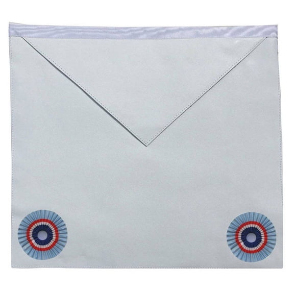 Fellow Craft Emulation Rite Apron – English Regulation White with Two Rosettes