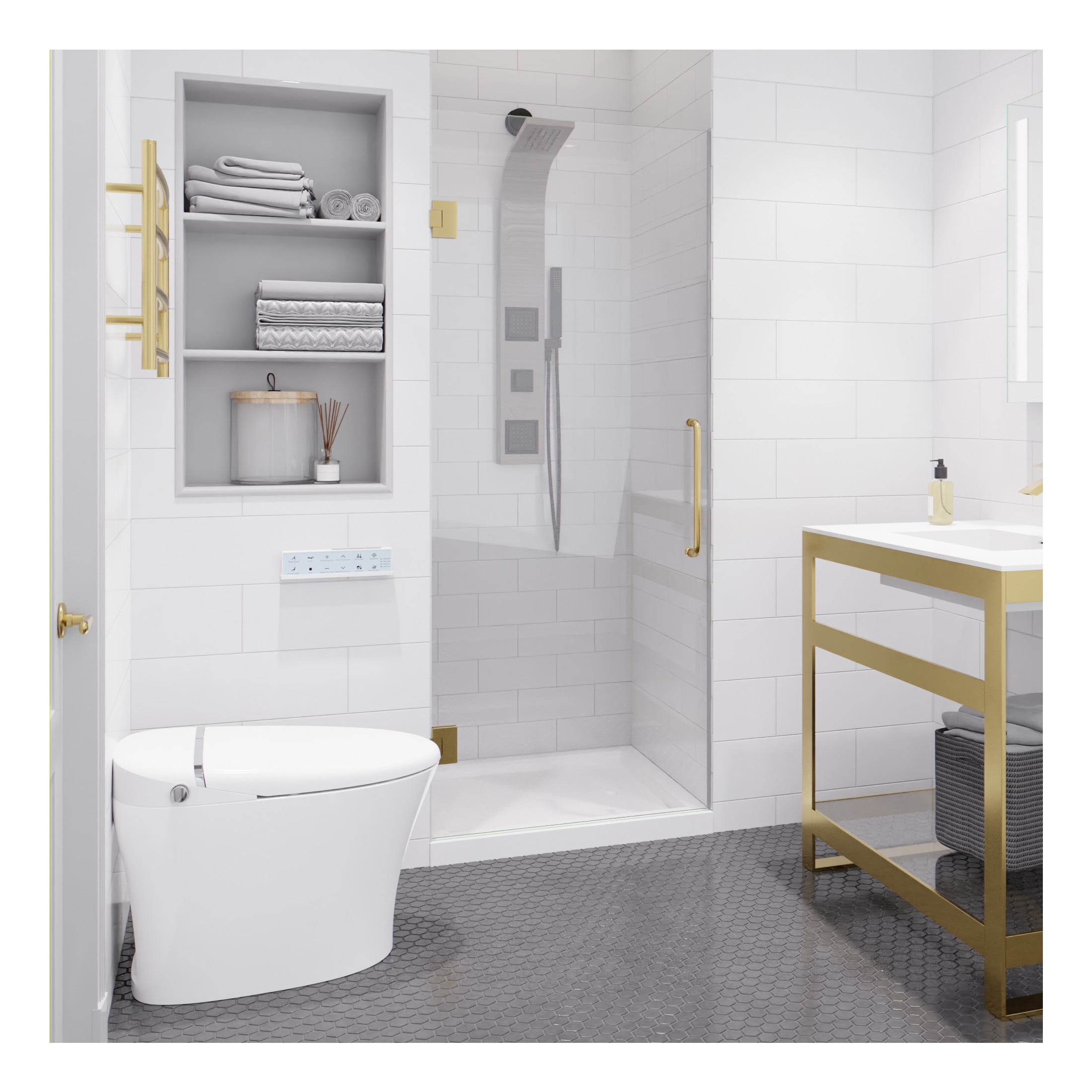 72" H x 24" W Frameless Shower Door with Brushed Gold Hardware