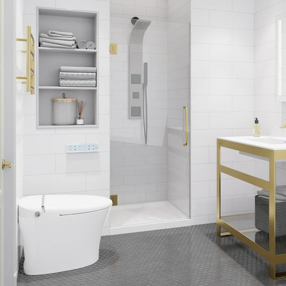 Fellow Series 30 in. x 72 in. Frameless Hinged Shower Door in Brushed Gold