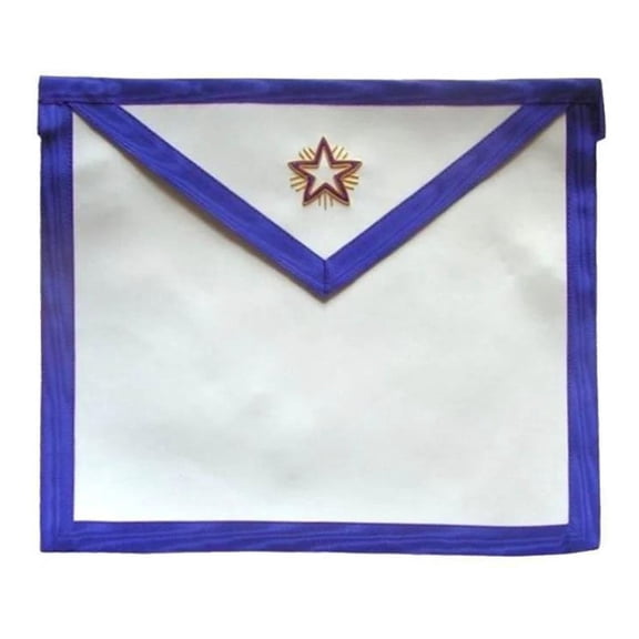 Fellowcraft Memphis Misraim French Regulation Apron - White with Flaming Star and Adjustable Silver-Plated Snake Fitting