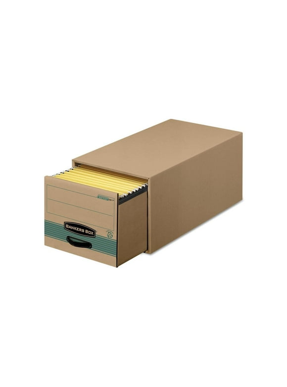 Fellowes 1231101 Super Stor/Drawer Steel Plus Storage Box, Letter, Kraft/Green, 6/Carton