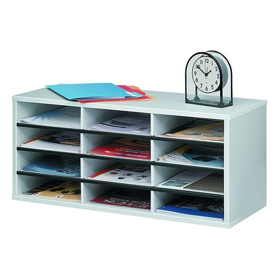 Fellowes 25004 12-Section Compartment Sorter, Melamine Laminated, Dove Gray
