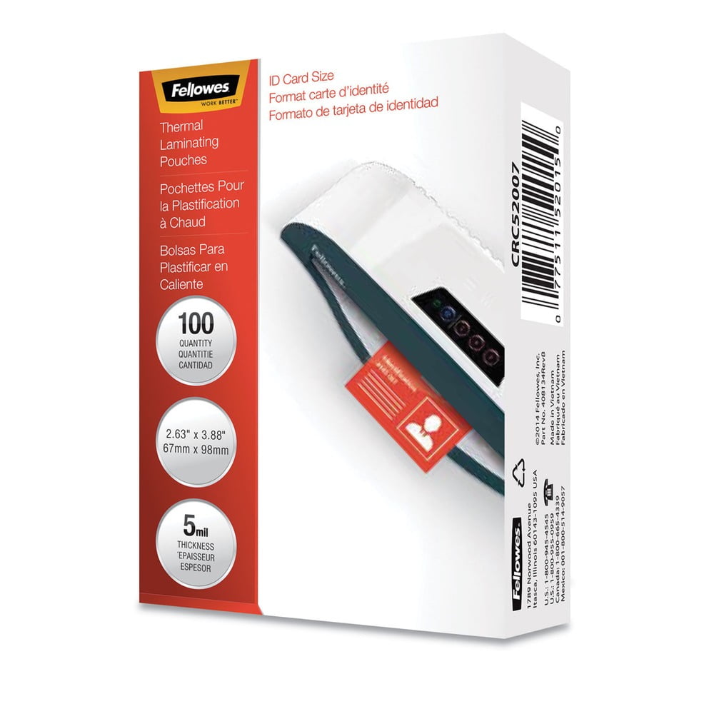 Fellowes Mfg Co. 52015 5 mil 3.88 in. x 2.63 in. Laminating Pouches - Gloss Clear (100/Pack)