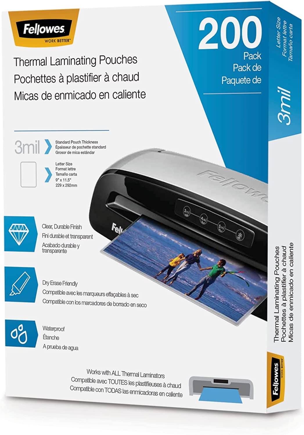 Fellowes 5743401 lamnate 200pk 3mil letter size