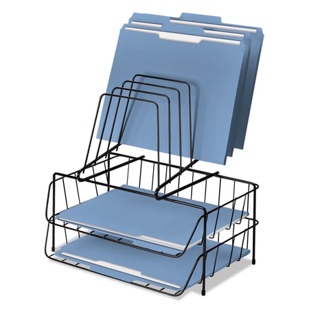 Fellowes Wire Double Tray w/Step File 8 Comp Steel 13 7/8 x 10 1/8 x 14 Black 72391