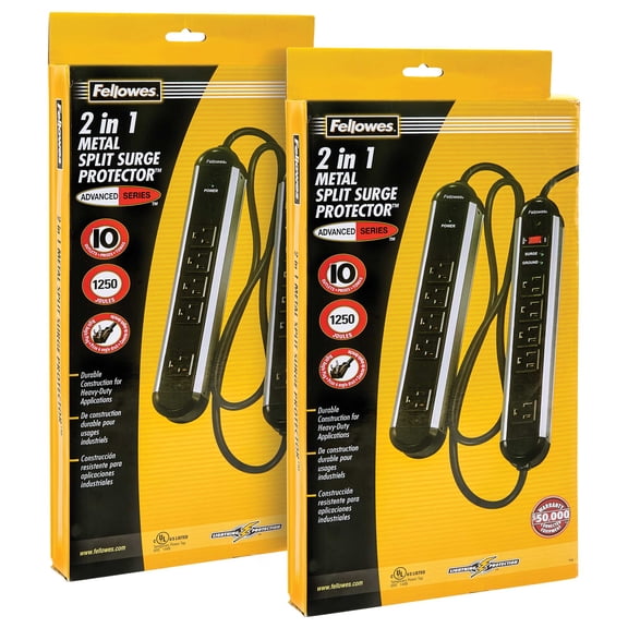Fellowes 10-Outlet Split Power Surge Protector Multi Power Outlet Extension Cord