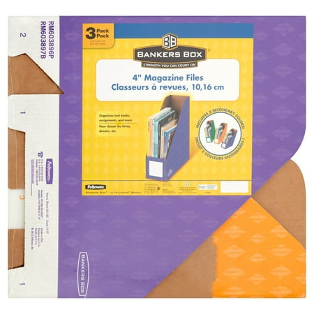 Fellowes Banker's Box 4" Magazine File, Secondary Colors, 3pk