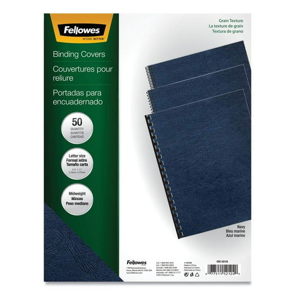 Fellowes Classic Grain Texture Binding System Covers 11 x 8-1/2 Navy 50/Pack 52124