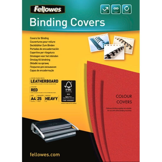 Fellowes FSC Certified Leathergrain Covers, Red A4