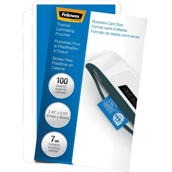 Fellowes Glossy Pouches - Business Card, 7 mil, 100 pack Sheet Size Supported: Business Card - Laminating Pouch/Sheet Size: 3.75" Width x 7 mil Thickness - Type G - Glossy - for Document, Business Car