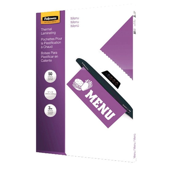 Fellowes Glossy Pouches - Menu, 3 mil, 50 pack