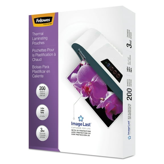 Fellowes Image Last Laminating Pouches with UV Protection, 3 Mil, 11 1/2 x 9, 200/Pack, Clear Plastic