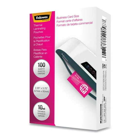 Fellowes Laminating Pouches, 10 mil, 3.75 x 2.25, Gloss Clear, 100/Pack