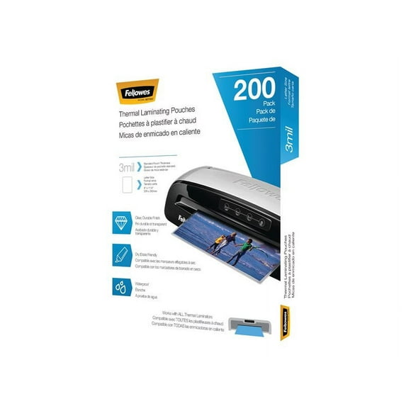 Fellowes Laminating Pouches, 3 Mil, 9" x 11.5", Gloss Clear Plastic, 200 per Pack