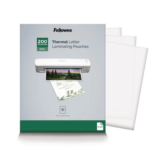 Fellowes Laminating Pouches, 3 Mil, 9" x 11.5", Gloss Clear Plastic, 200 per Pack