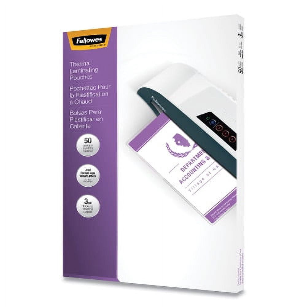 Fellowes Laminating Pouches, 3 mil, 9" x 14.5", Gloss Clear, 50/Pack, Each