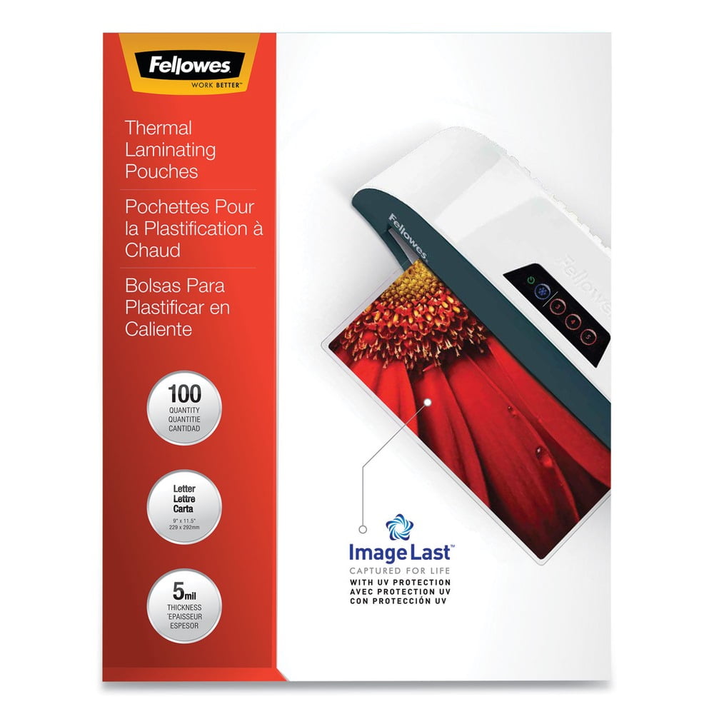 Fellowes Thermal Laminating Pouches, ImageLast, Jam Free, Letter Size, 5 Mil, 100 Pack